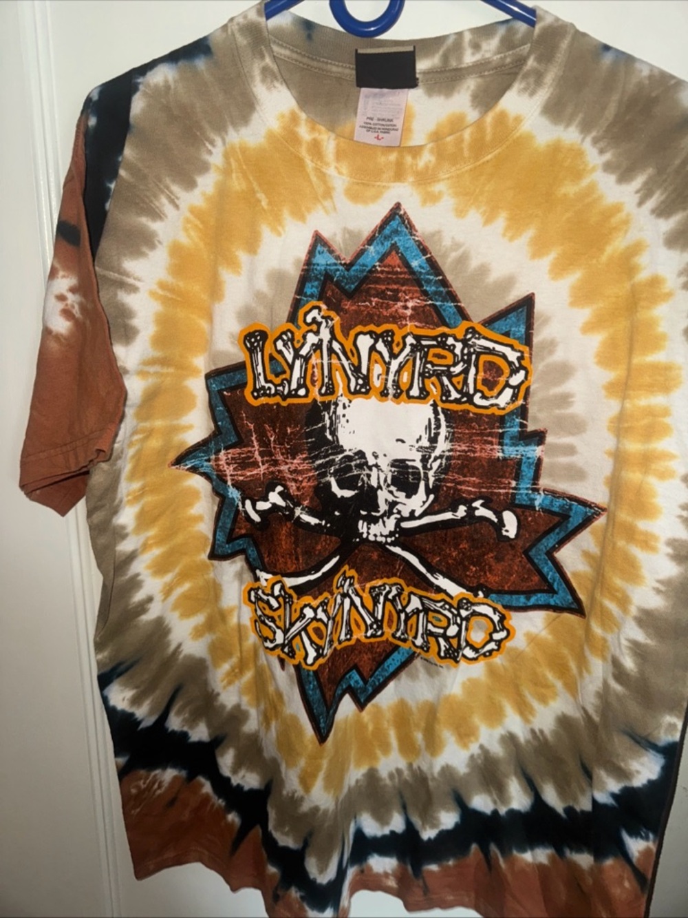 Liquid Blue Vintage Lynyrd Skynyrd Tie-Dye Skull Band Tee - Brown/Yellow/Blue